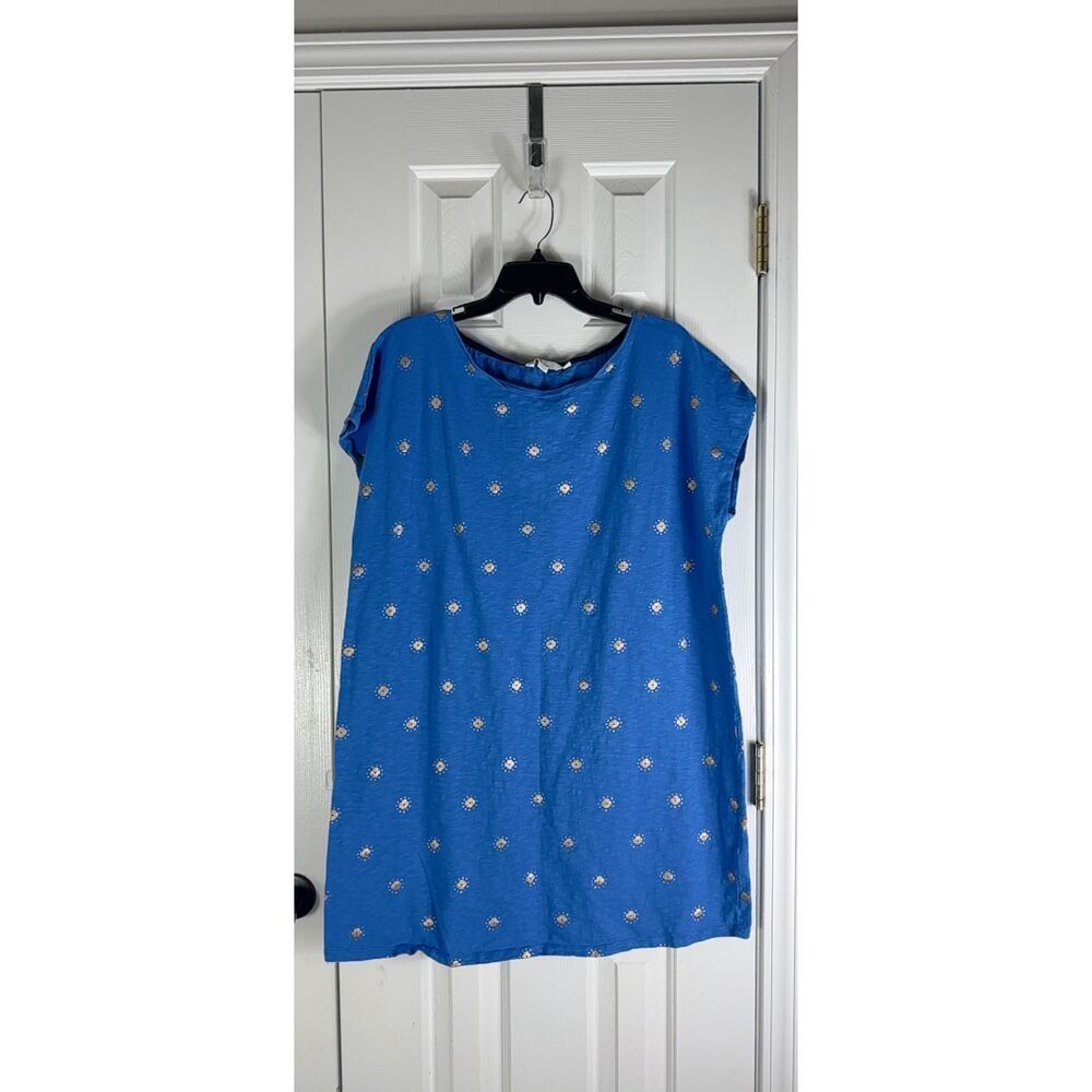 Boden Blue and Gold Womens Embroidered Floral Shift Dress Size 16R